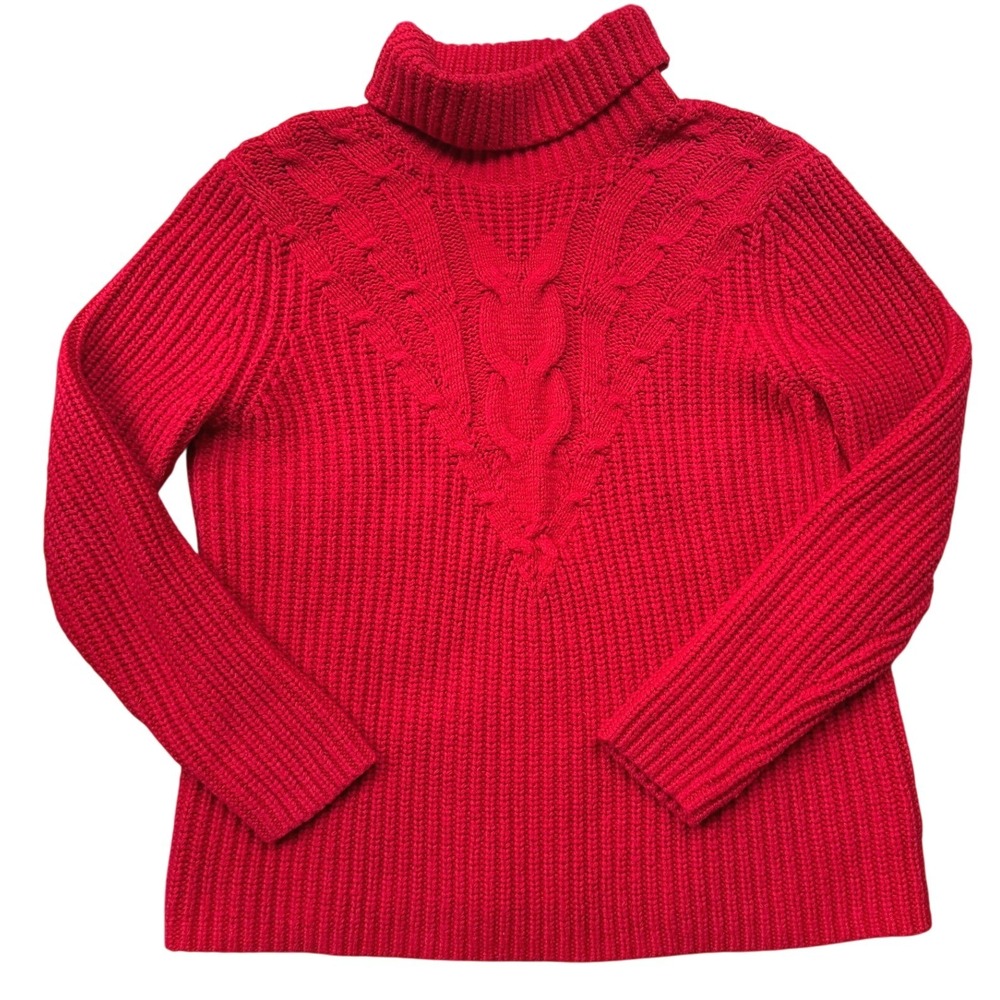 Lands End Womens Shaker Cable Knit Turtleneck Sweater MP Chunky Cotton Wool Cozy